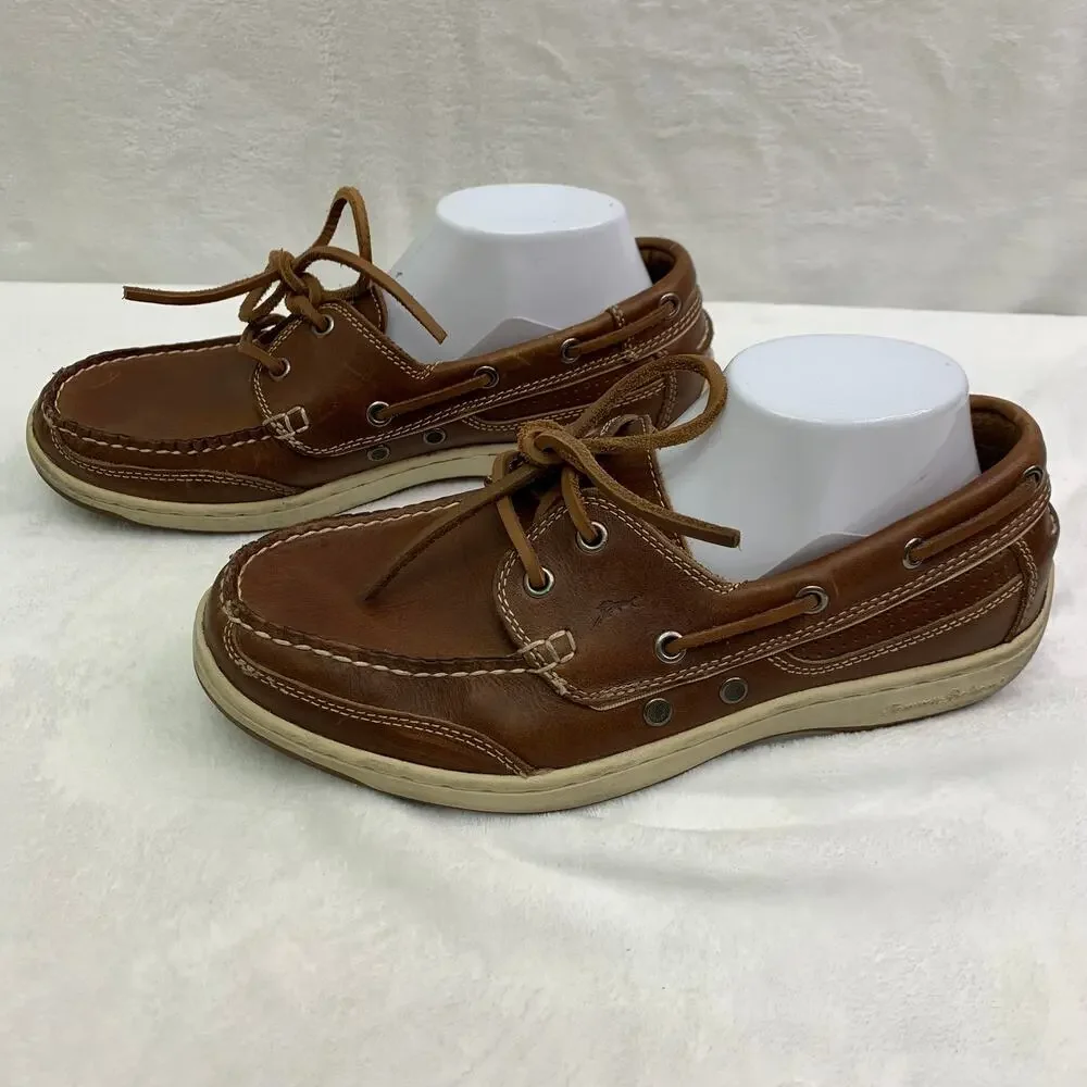 Tommy Bahama Mens 9 Captain Leather Boat Shoes Brown Slip On Shoes Casual